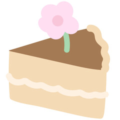 Illustration of chocolate cake with pink flower for sweet dessert, cafe, restaurant, menu, recipe, baking book, sticker, birthday card, poster, print, decoration, picnic, department store, food zone