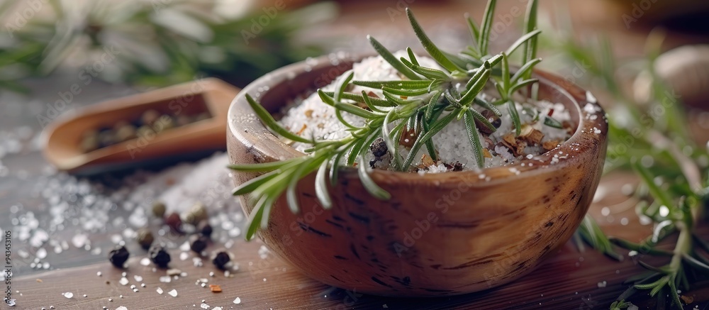 Poster the concept of seasoning includes rosemary spices in a culinary context to enhance flavors. creative