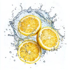 Lemons splashed with leaves, cut into slices