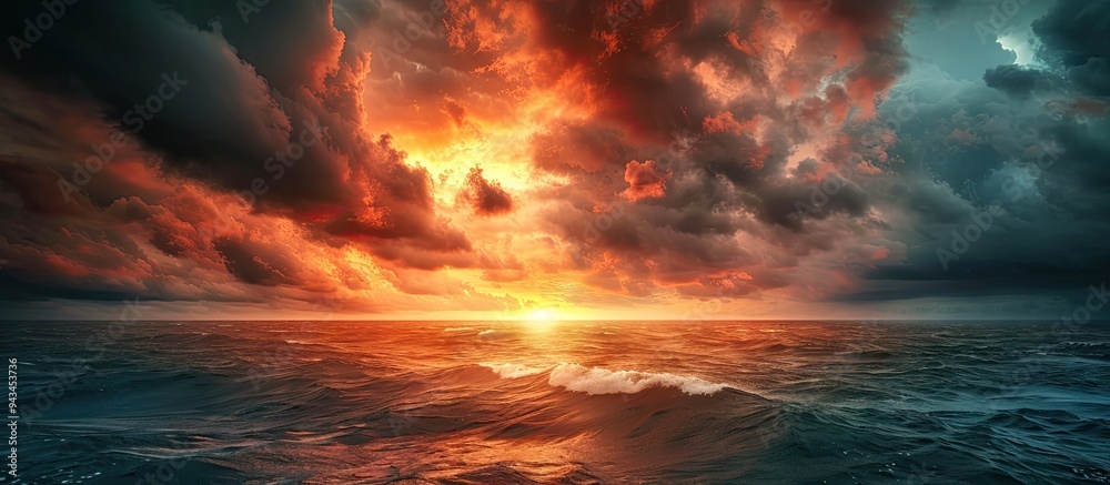 Aufkleber summer sunset with a dramatic sky filled with dark clouds creating a beautiful and captivating scene