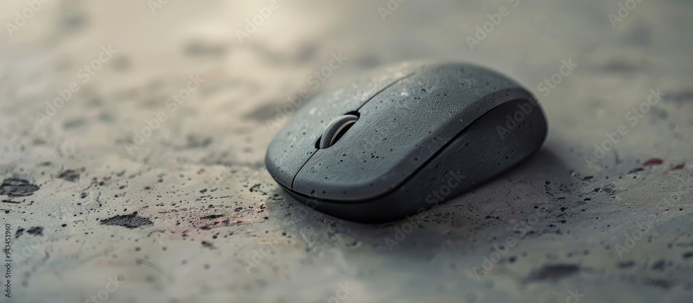 Poster close up of a wireless mouse on a lightly textured table with available copy space image
