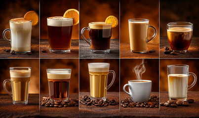 Obraz premium Cup of Coffee On a Texture Wooden Background. A Hot Morning Invigoration Drink. A cup of hot latte or cappuccino. Coffee with milk. Place for Text. Copy Space.