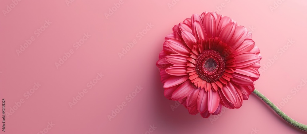 Poster Top view of a lovely gerbera bloom on a pink backdrop with copy space image available for text