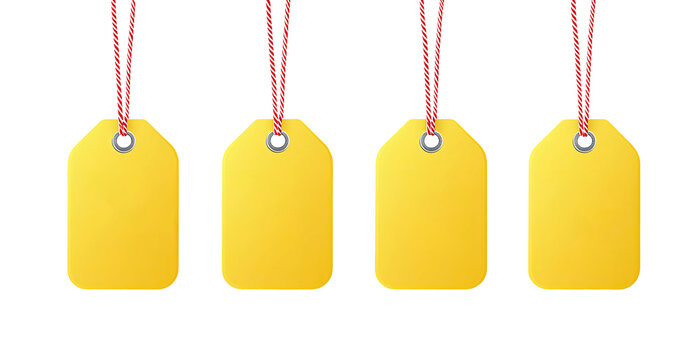 Sale discount yellow shopping tag rope with percentage design template realistic vector 