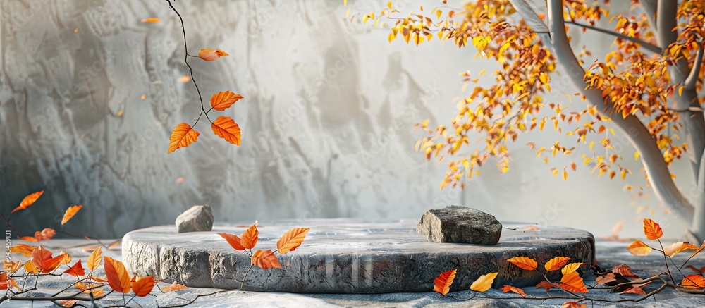 Canvas Prints Autumn themed podium adorned with natural stones ideal for adding copy space image