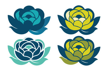 Retro-Inspired Clipart of a Peony with Bold, Stylized Petals