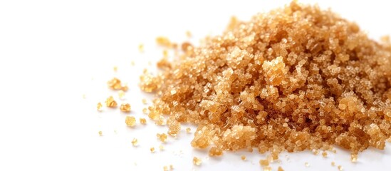 Java sugar also called organic brown palm sugar in a copy space image on a white background