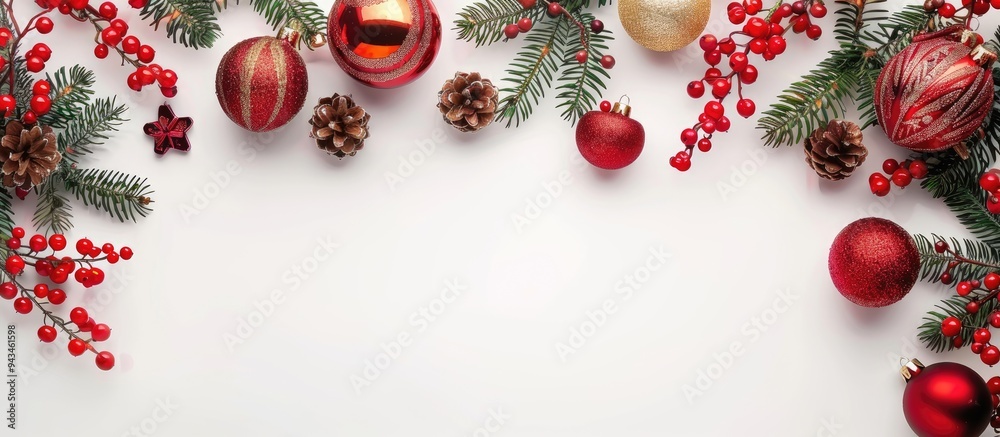 Leinwandbilder top view of christmas decorations on white background with space for text ideal for a copy space ima