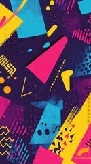 This vibrant vector design showcases a dynamic arrangement of geometric shapes and colors, creating a captivating abstract composition