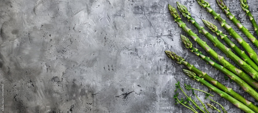 Leinwandbilder top view of fresh asparagus on a concrete surface with copy space image