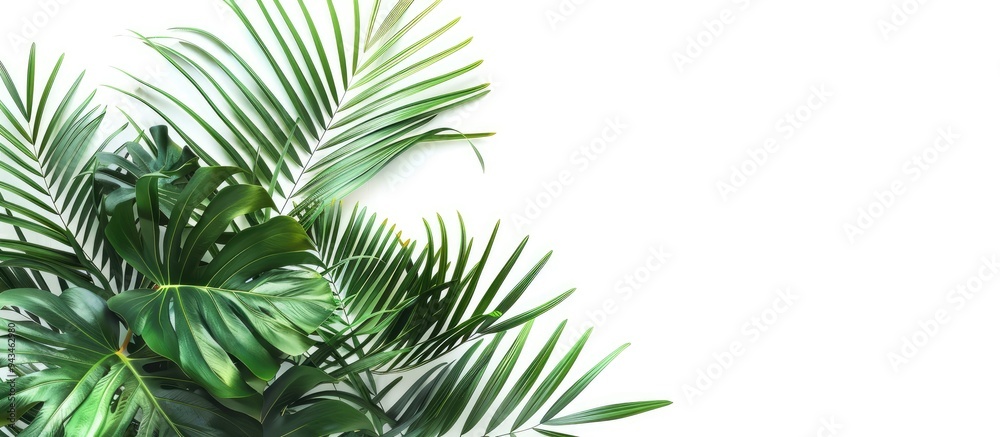 Aufkleber Palm fronds arranged in a corner with copy space image on a white backdrop