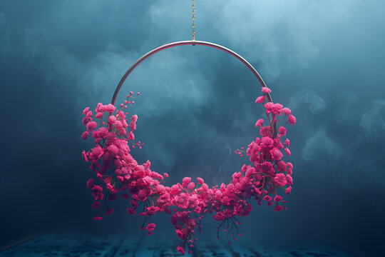 Maternity backdrop, wedding backdrop, photography background with a flowerhoop with beautiful flowers on vintage wall.