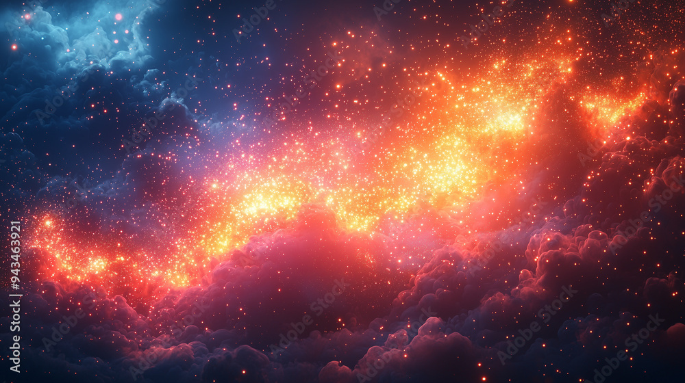 Wall mural enchanting neon backdrop with bokeh lights and particles, highlighting a swirl of sparkles and an ex