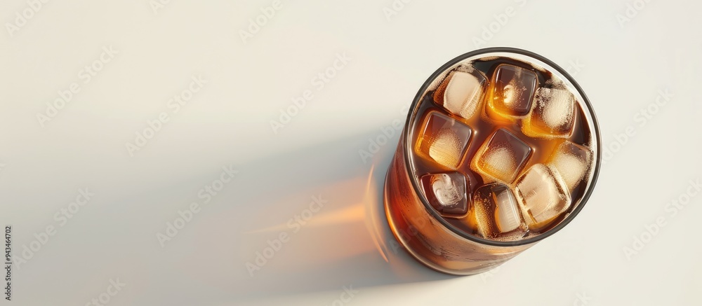 Poster white background enhances isolation concept with americano ice coffee featuring copy space image