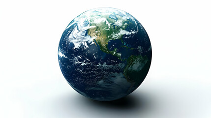 Obraz premium A 3D rendering of planet earth, with a focus on North and South America, against a white background.