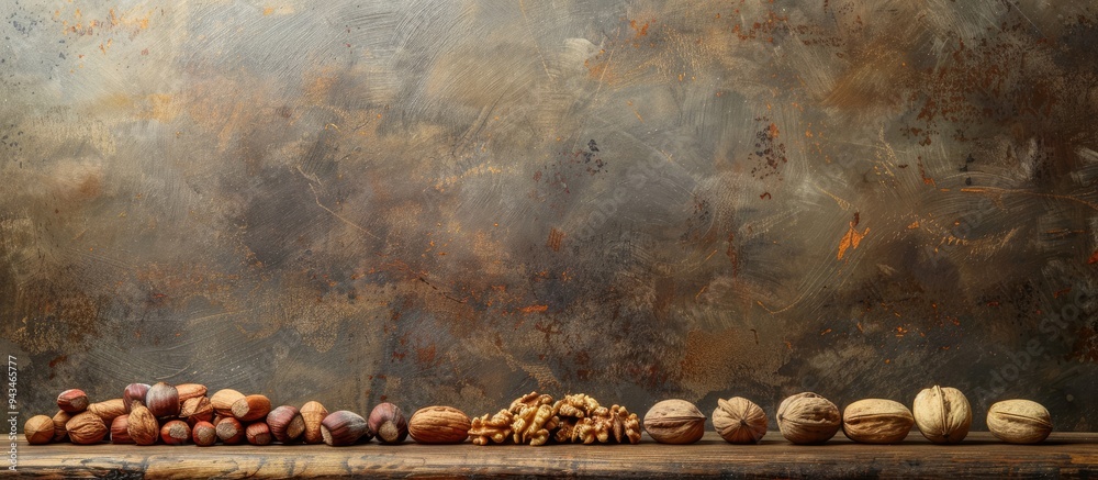Poster Table displaying four varieties of nuts with ample copy space image