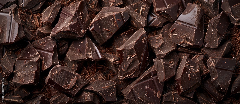 Aufkleber Close up image of fragrant dark chocolate chunks in pieces with copy space image available