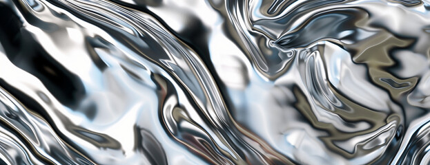 Metal chrome liquid background, abstract textured melted silver