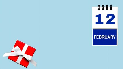 February 12 Calendar with Gift Box on Light Blue Background
