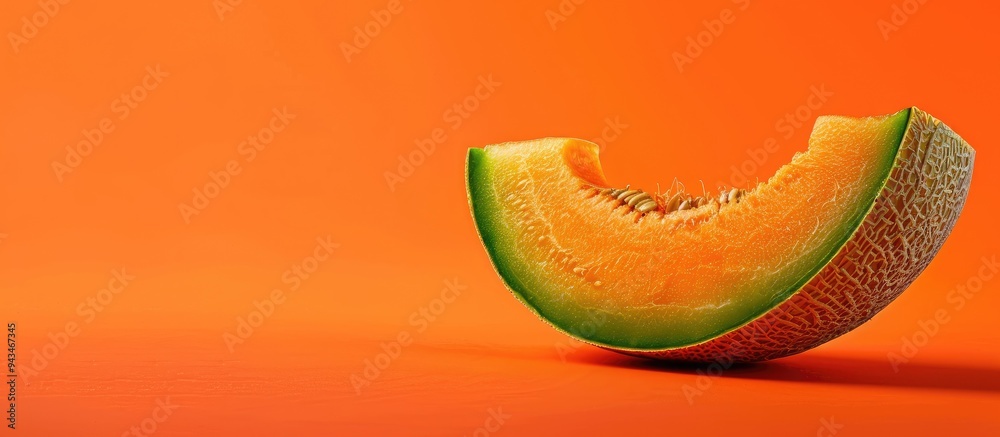 Poster Slice of sweet cantaloupe on a vibrant orange backdrop with ample copy space image
