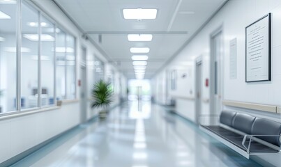 Fototapeta premium Empty hallway with bright lights and a single plant in a modern building.