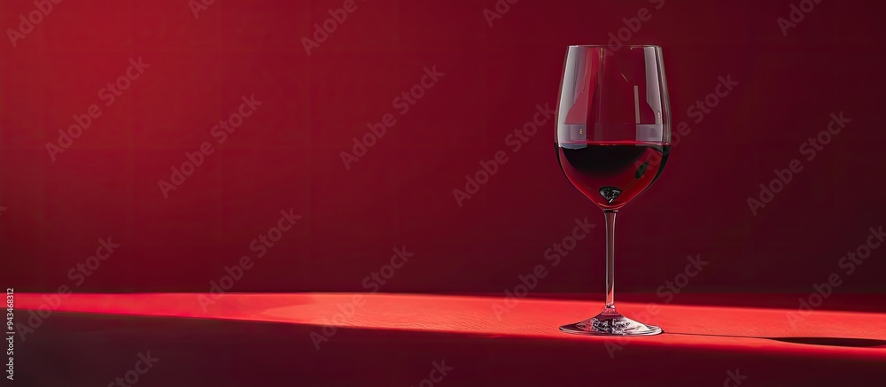 Poster red wine glass displayed against a red backdrop with ample copy space image