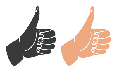 Thumbs up. Like. Vector icon. Set of clipart isolated on white background.