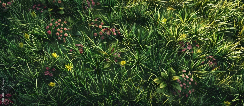 Poster background of garden grass with diverse colors and textures ideal for copy space image