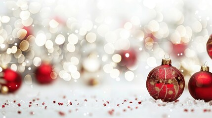 Fototapeta premium Delicate holiday wall decals create a warm ambiance with bokeh lights and festive ornaments, evoking a cheerful winter spirit