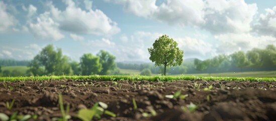 Obraz premium Maintaining and revitalizing farm pastures include removing inedible weeds enriching the soil planting new grass resulting in fresh growth with copy space image