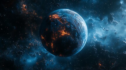 Fiery Planet in a Starry Sky