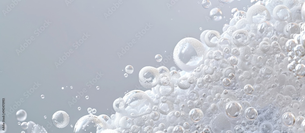 Poster Top view of white foamy bubbles against a gray backdrop with room for text in a copy space image