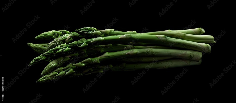 Poster fresh natural green asparagus set against a black backdrop ideal for a copy space image showcasing t