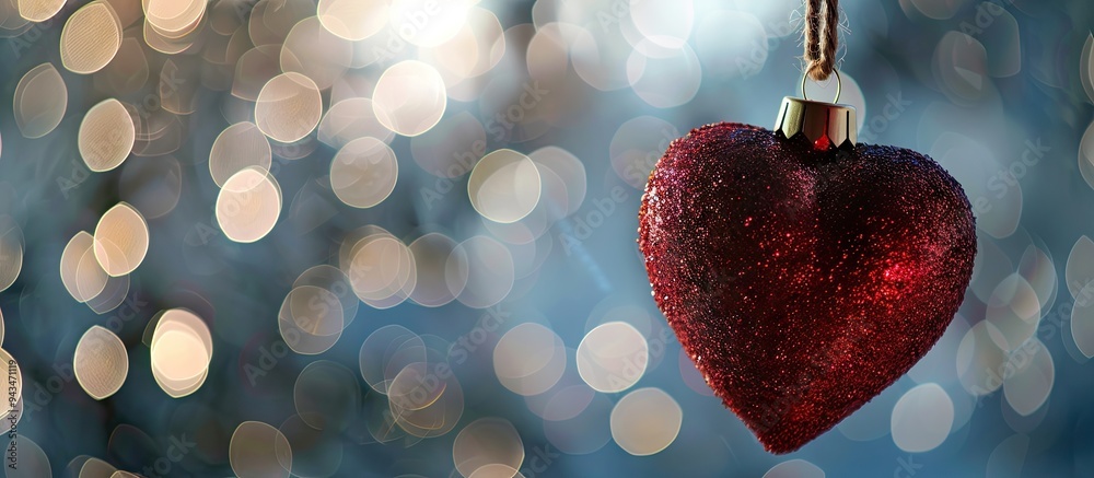 Poster Christmas background featuring a heart ornament hanging on a string with a copy space image symbolizing love and health for Valentine s Day