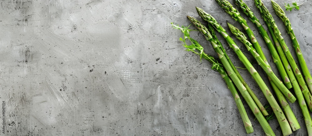Leinwandbilder top view of fresh asparagus displayed on a concrete background with a copyspace image