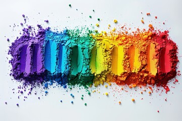 A vibrant explosion of colorful powder in a rainbow spectrum, creating a dynamic and energetic...