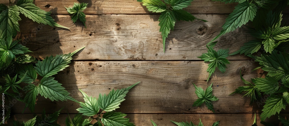 Poster organic nettle on a wooden table with copy space image