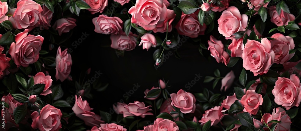 Aufkleber A tunnel of pink roses set against a black backdrop creating an elegant display with copy space image