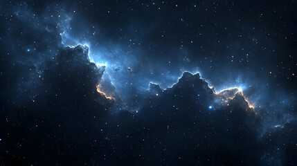 Fototapeta premium A blue and white nebula stretches across a dark night sky filled with stars.