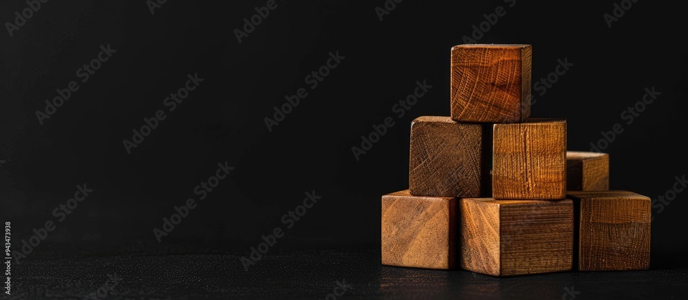 Poster Wooden blocks with a black background displaying a career advancement message symbolizing progress Ample copy space image provided