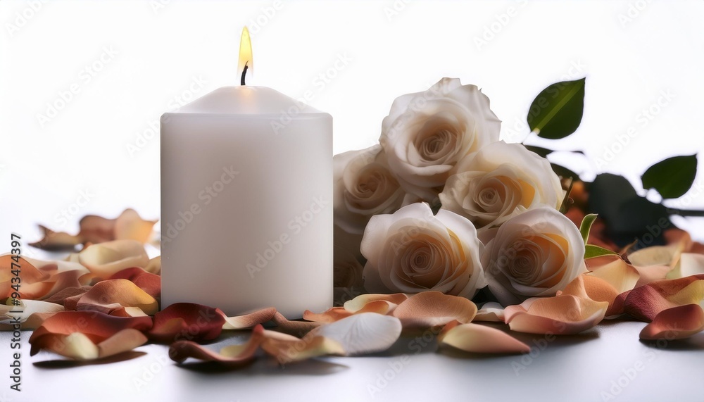 Canvas Prints white candle with roses and flowers petals funeral memrial sympathy and condolences card death notice