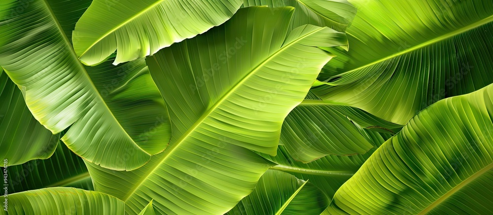 Poster Texture of a fresh green banana leaf with copy space image