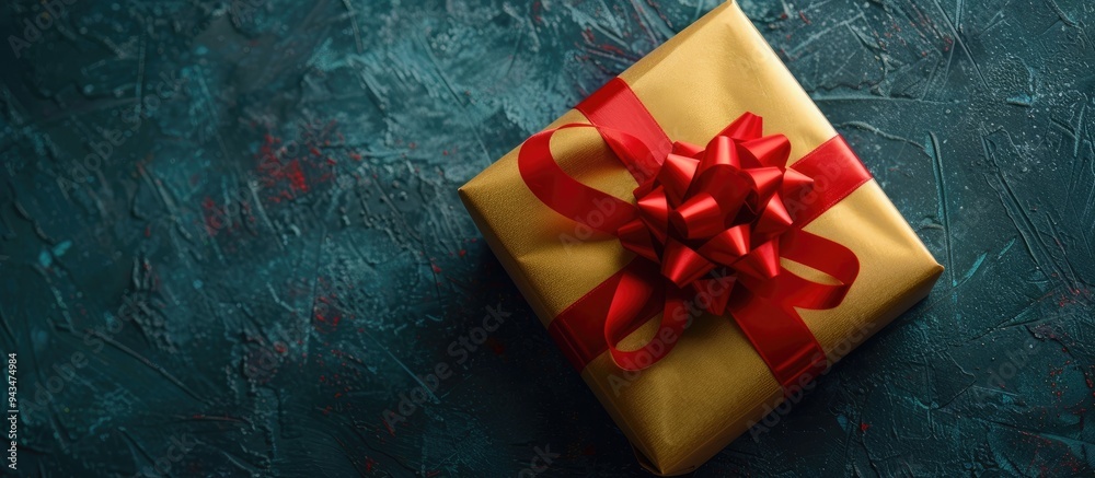 Aufkleber a festive gift box decorated with colorful paper and ribbon placed on a table captured from above wi