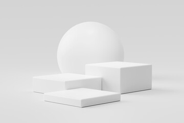 Minimalist White Geometric Podium Display with Sphere and Rectangles studio platform 3d background