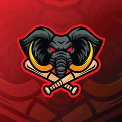 an elephant head with an angry face carrying a baseball bat