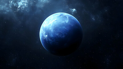 Naklejka premium A blue planet in a dark space with stars.