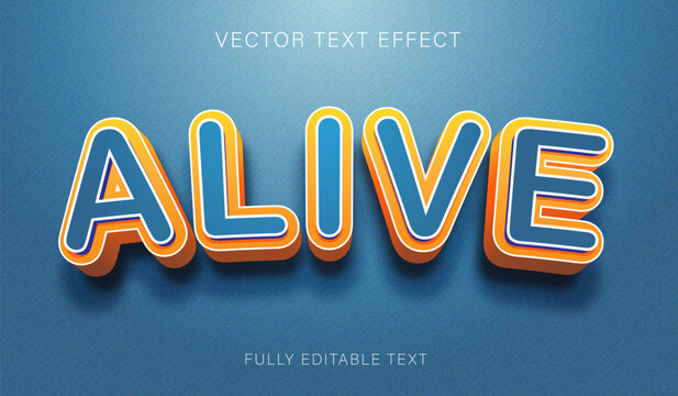 Alive 3d cartoon text effect with blue and yellow color main concept. Fully editable font and text style effect.