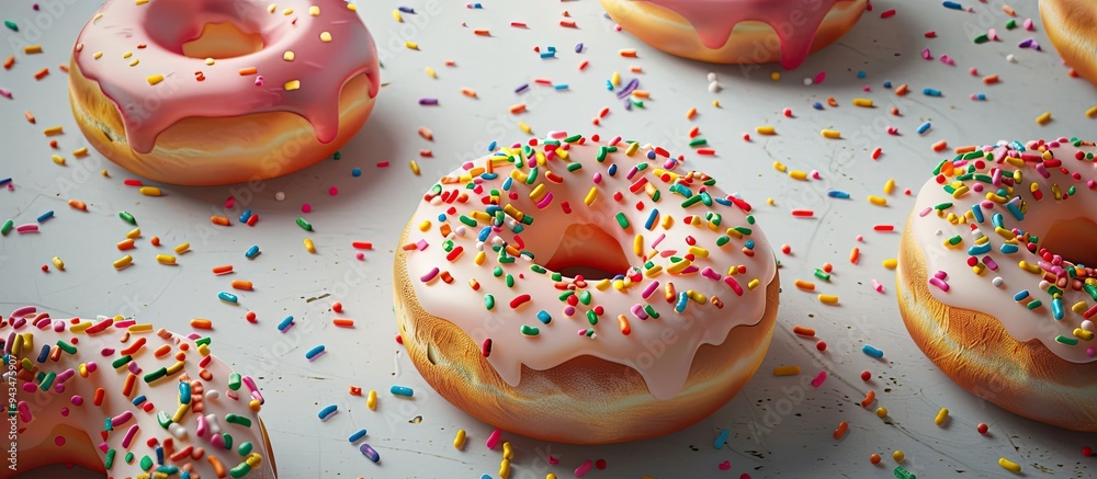 Poster colorful donut sprinkles pattern on textured background with space for text. creative banner. copysp