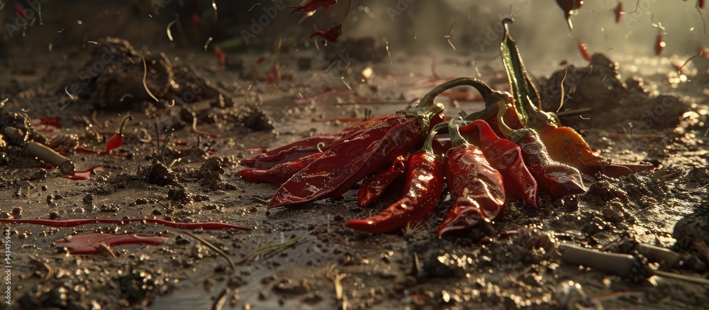 Canvas Prints Chilies drying on damp ground ready for planting to grow chili plants. Creative banner. Copyspace image