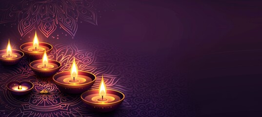 Lit candles on purple background